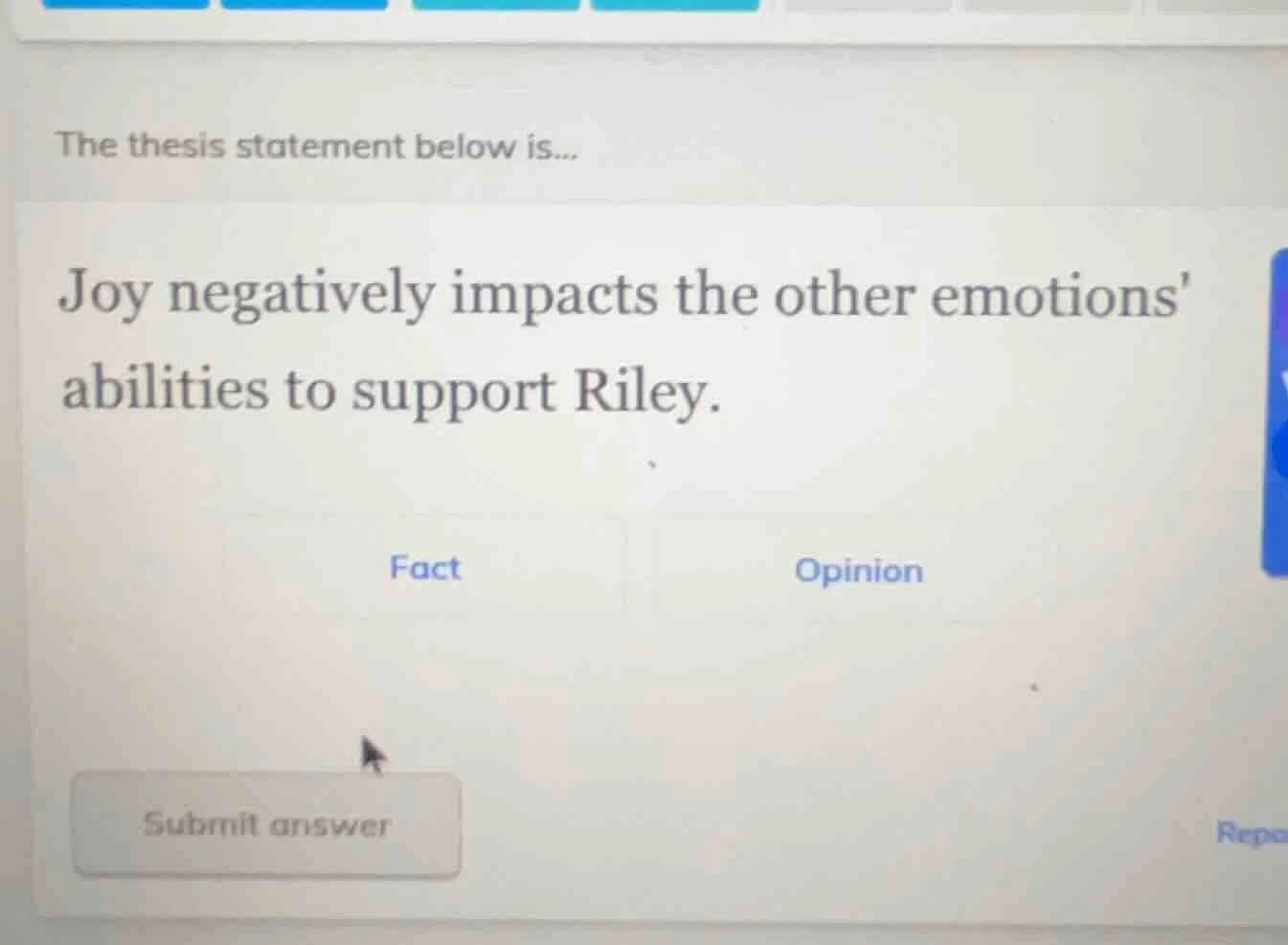 the thesis statement below is... joy negatively impacts the other emoti…