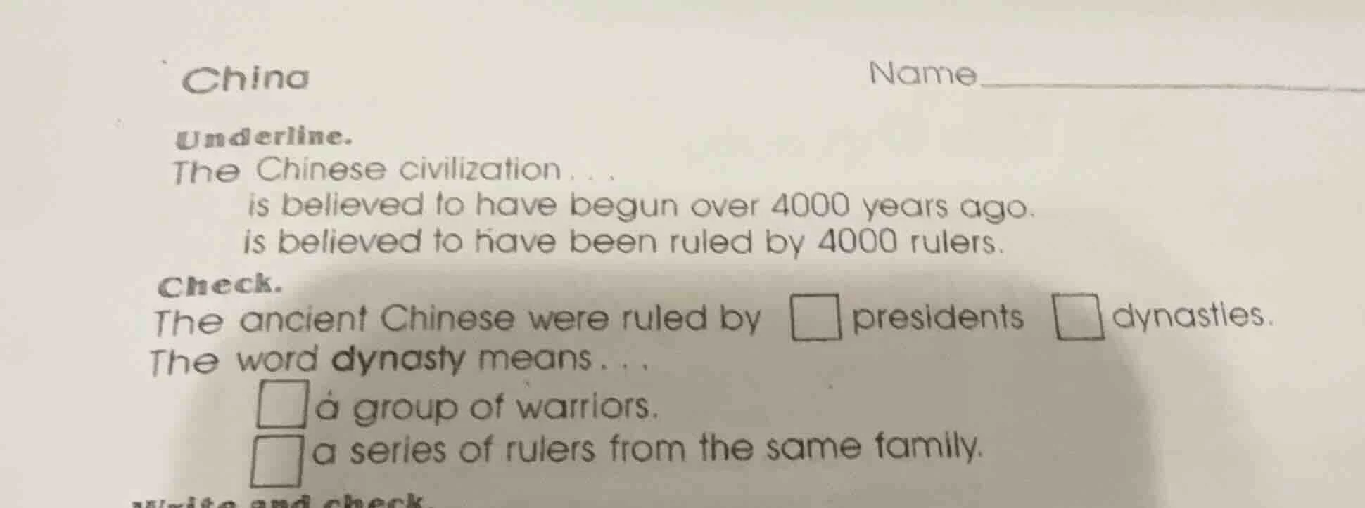 china name_________ underline. the chinese civilization... is believed …