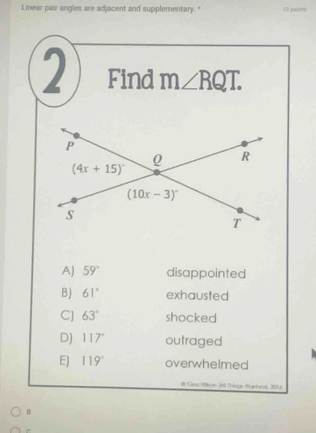 linear pair angles are adjacent and supplementary. 2 find m∠rqt. image …
