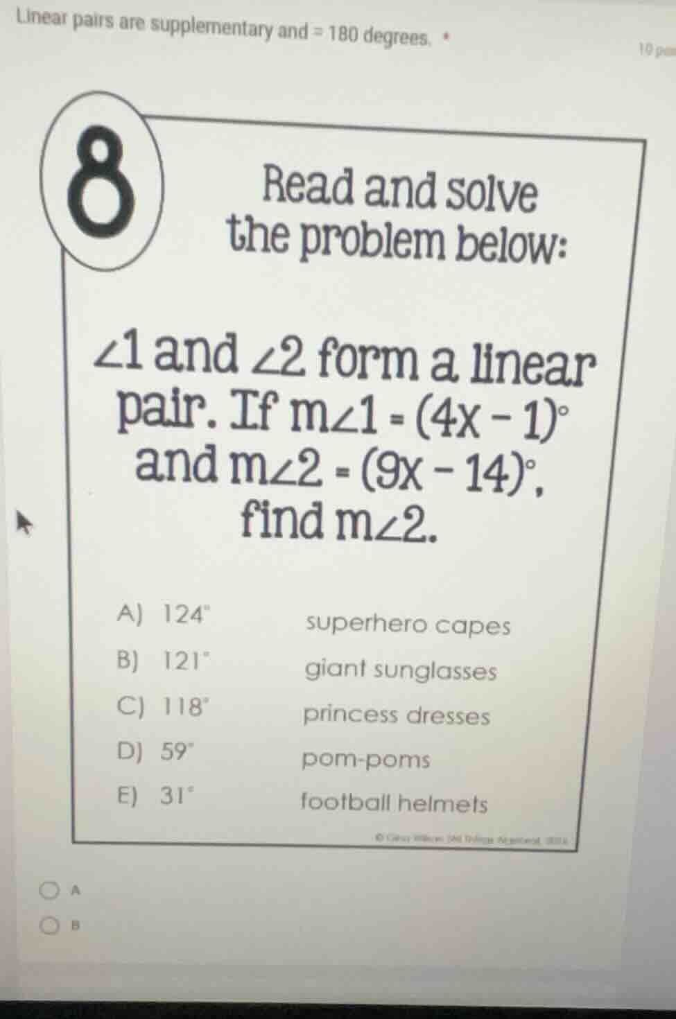 linear pairs are supplementary and = 180 degrees. 8 read and solve the …
