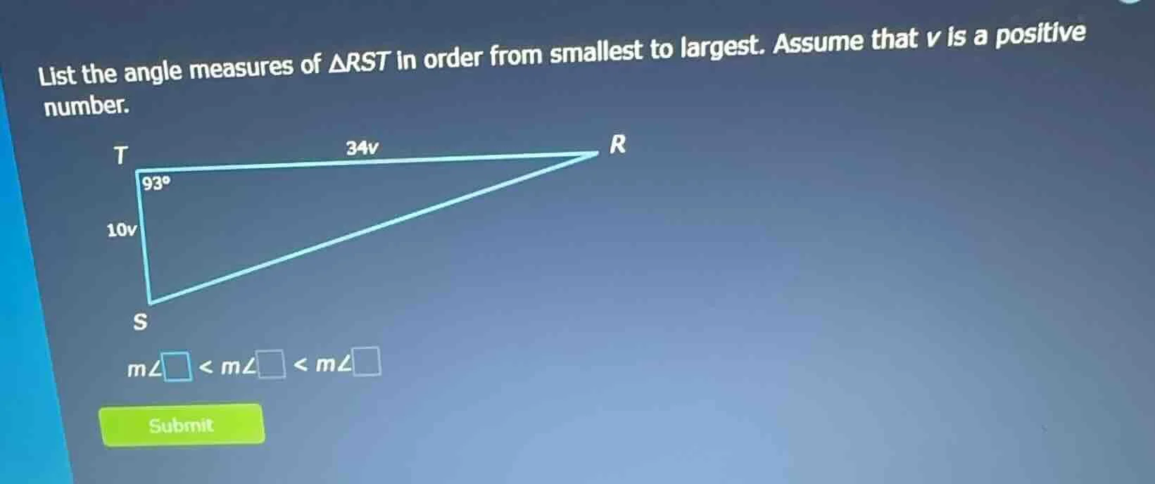 list the angle measures of $\\triangle rst$ in order from smallest to l…