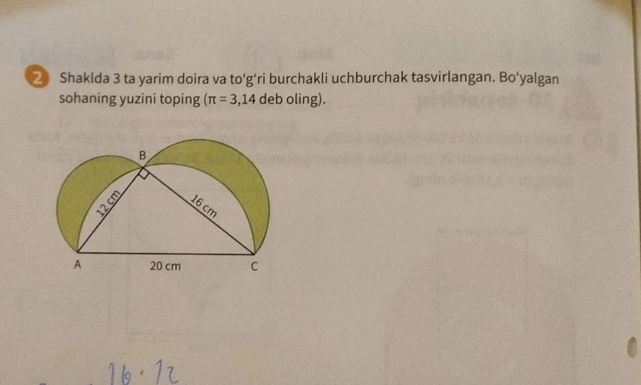 2 shaklda 3 ta yarim doira va togri burchakli uchburchak tasvirlangan. …