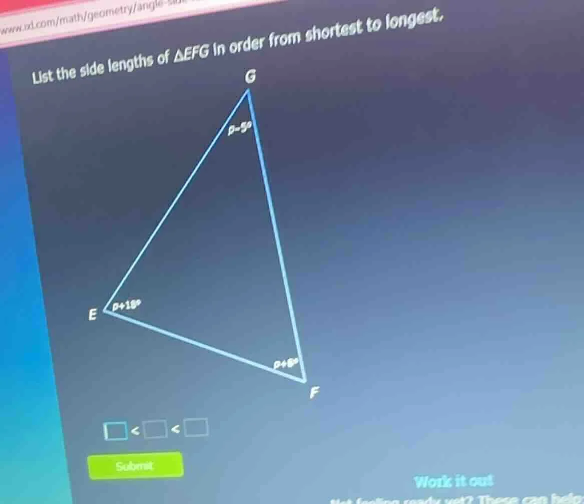 list the side lengths of δefg in order from shortest to longest.