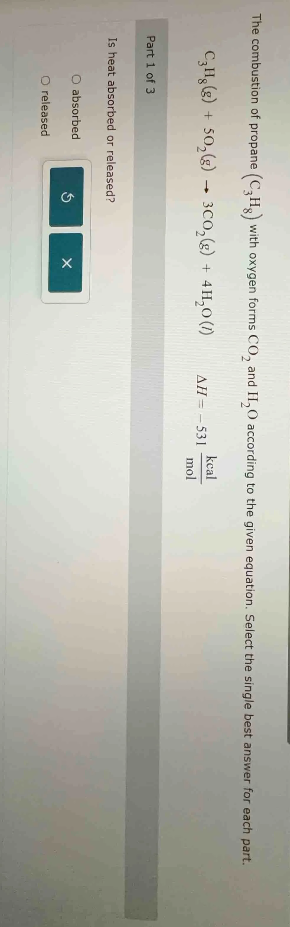 the combustion of propane (\\(\\ce{c_{3}h_{8}}\\)) with oxygen forms \\…
