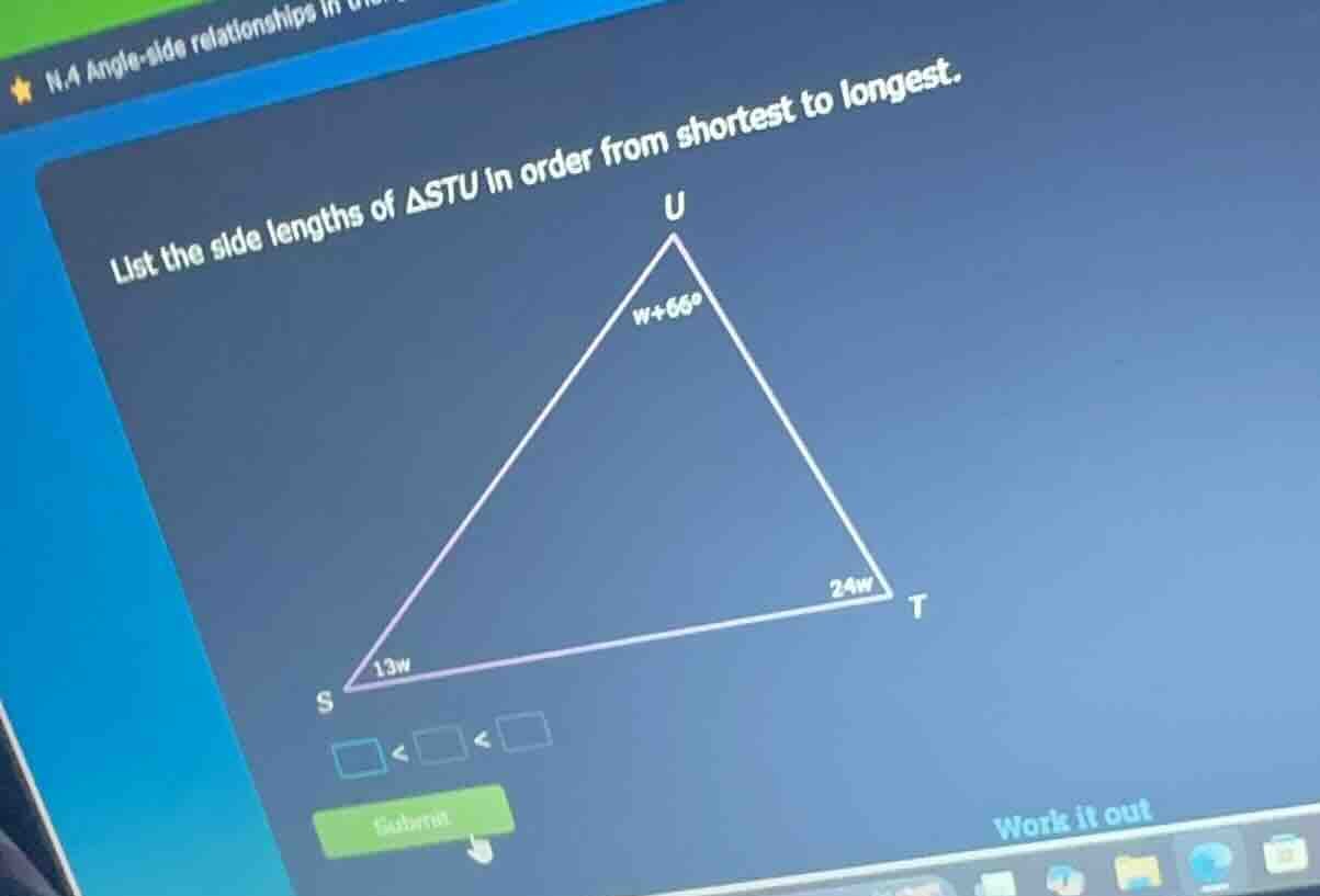 list the side lengths of δstu in order from shortest to longest.