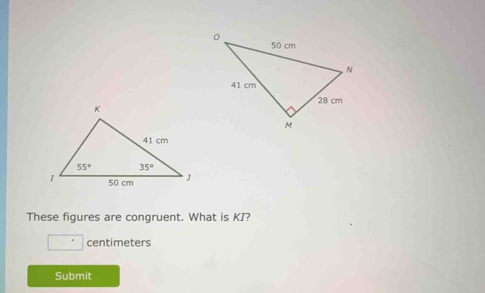 these figures are congruent. what is ki? centimeters