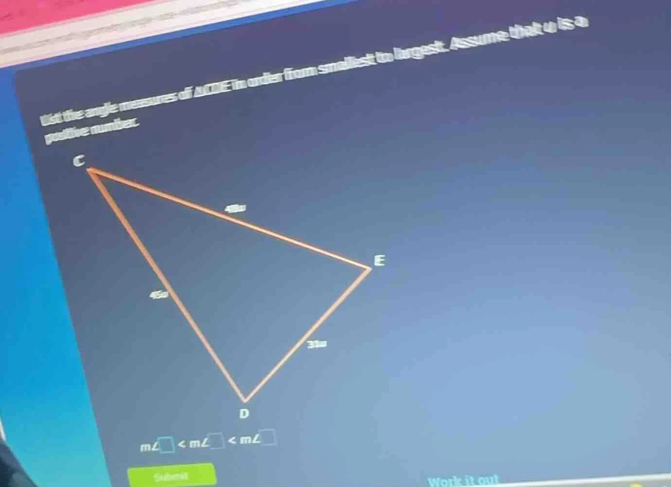 list the angle measures of \\(\\triangle cde\\) in order from smallest …