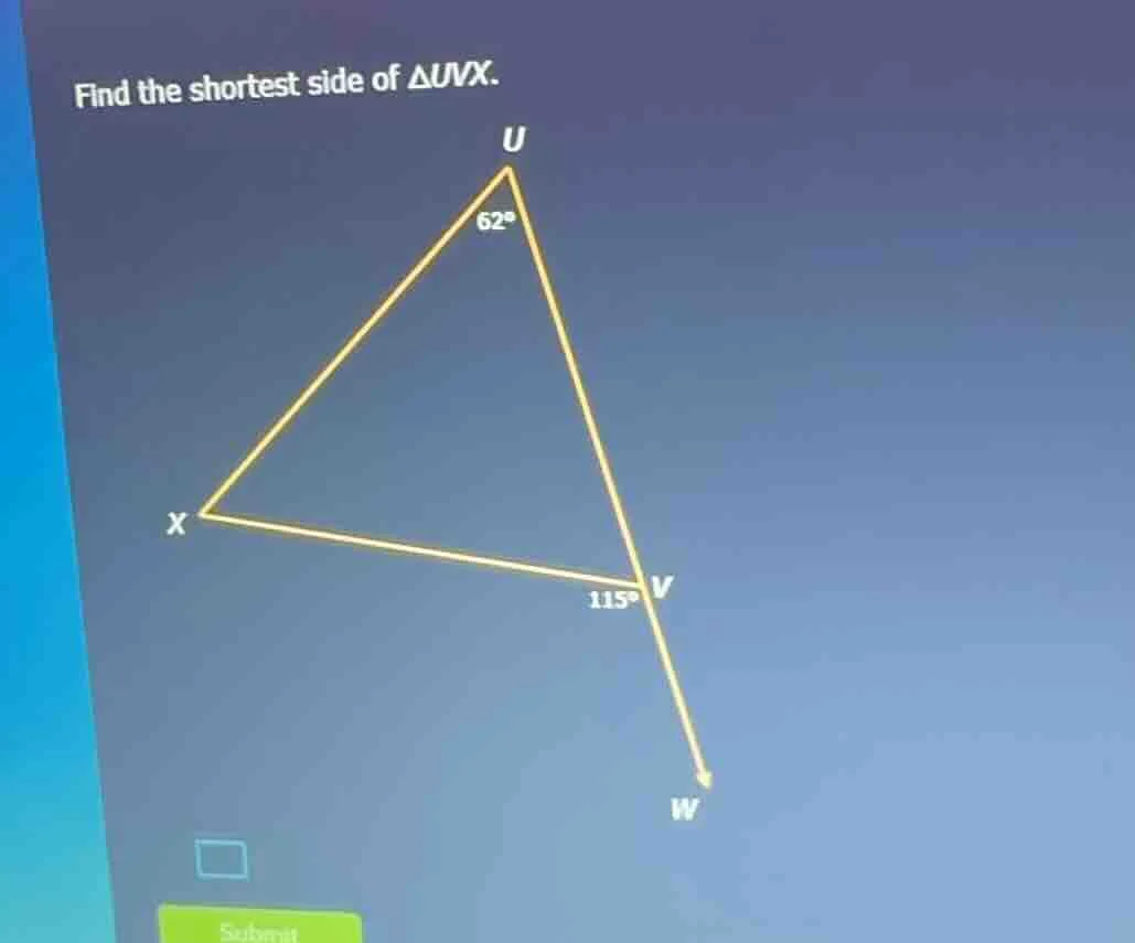 find the shortest side of $\\triangle uvx$.