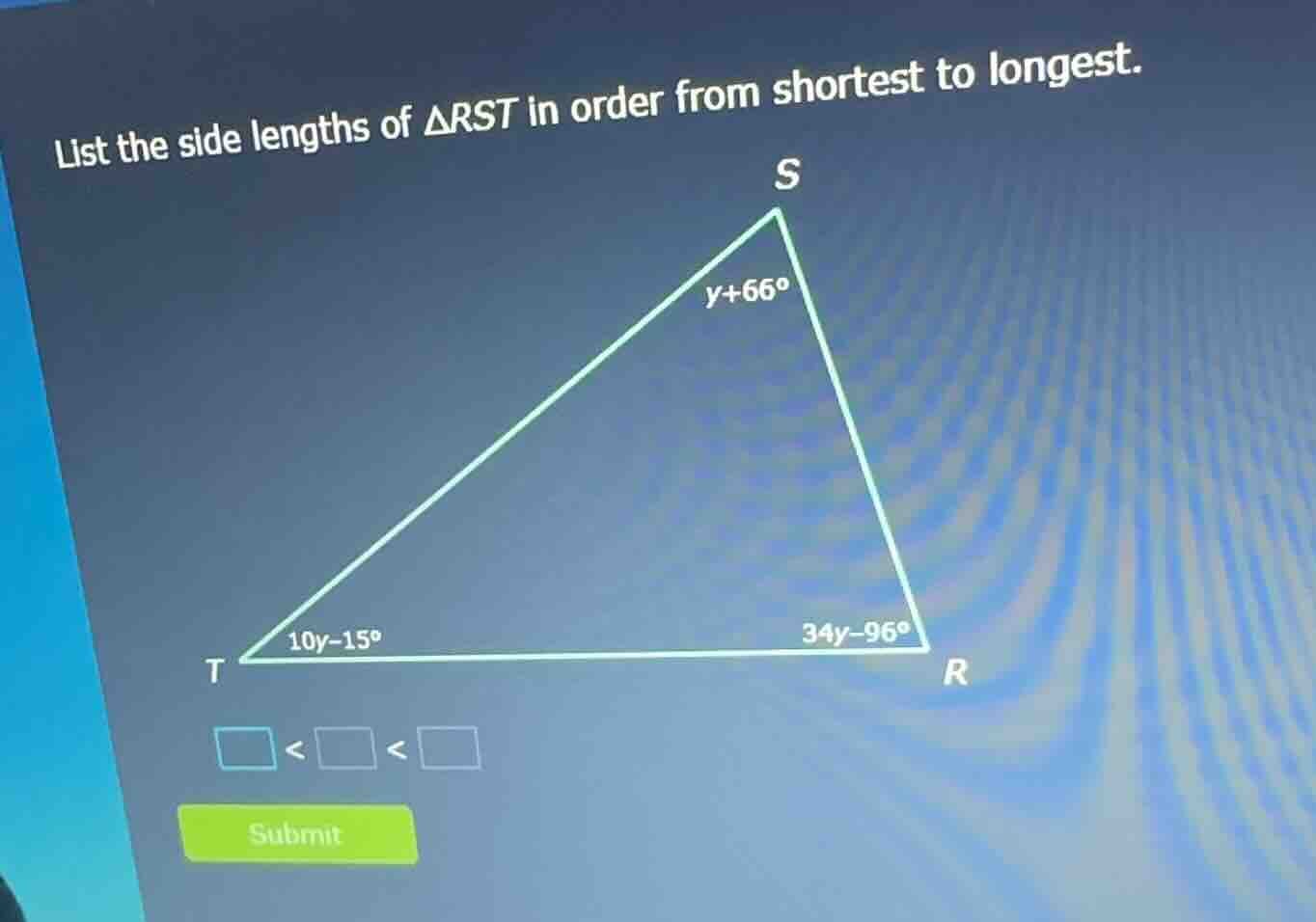 list the side lengths of $\\triangle rst$ in order from shortest to lon…