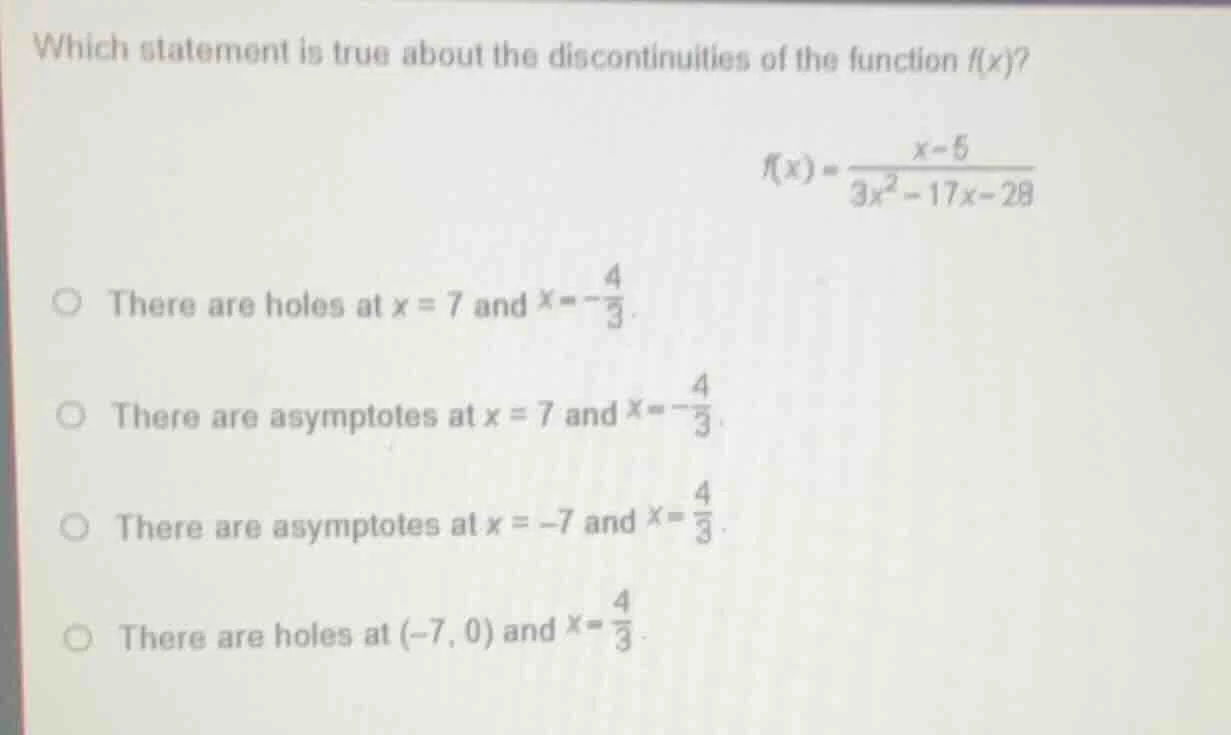 which statement is true about the discontinuities of the function f(x)?…