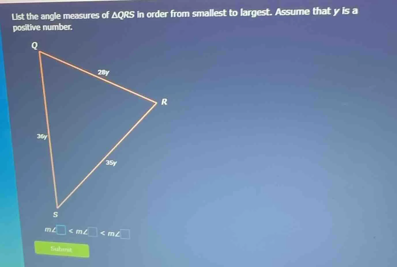 list the angle measures of δqrs in order from smallest to largest. assu…