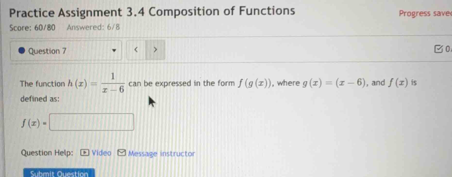practice assignment 3.4 composition of functions score: 60/80 answered:…