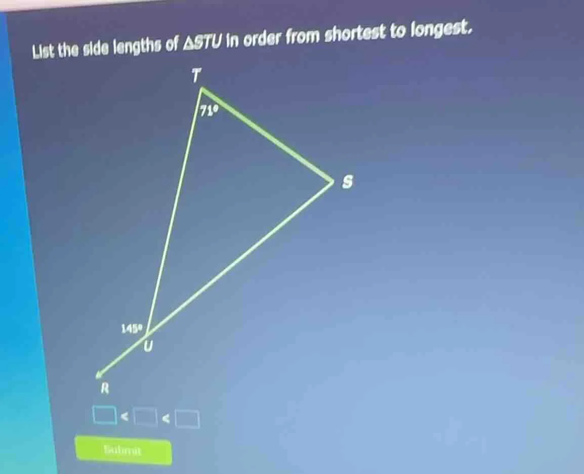 list the side lengths of $\\triangle stu$ in order from shortest to lon…