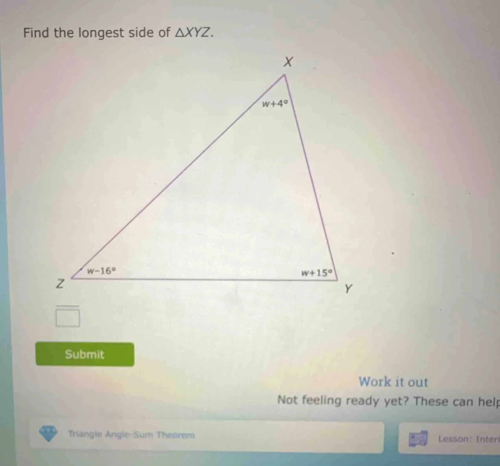 find the longest side of $\\triangle xyz$.