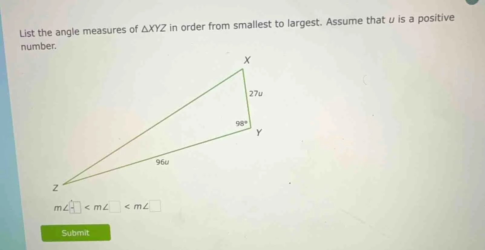 list the angle measures of δxyz in order from smallest to largest. assu…
