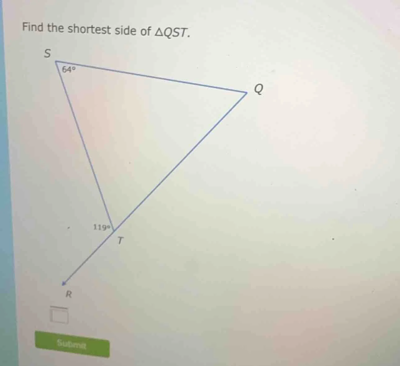find the shortest side of $\\triangle qst$.