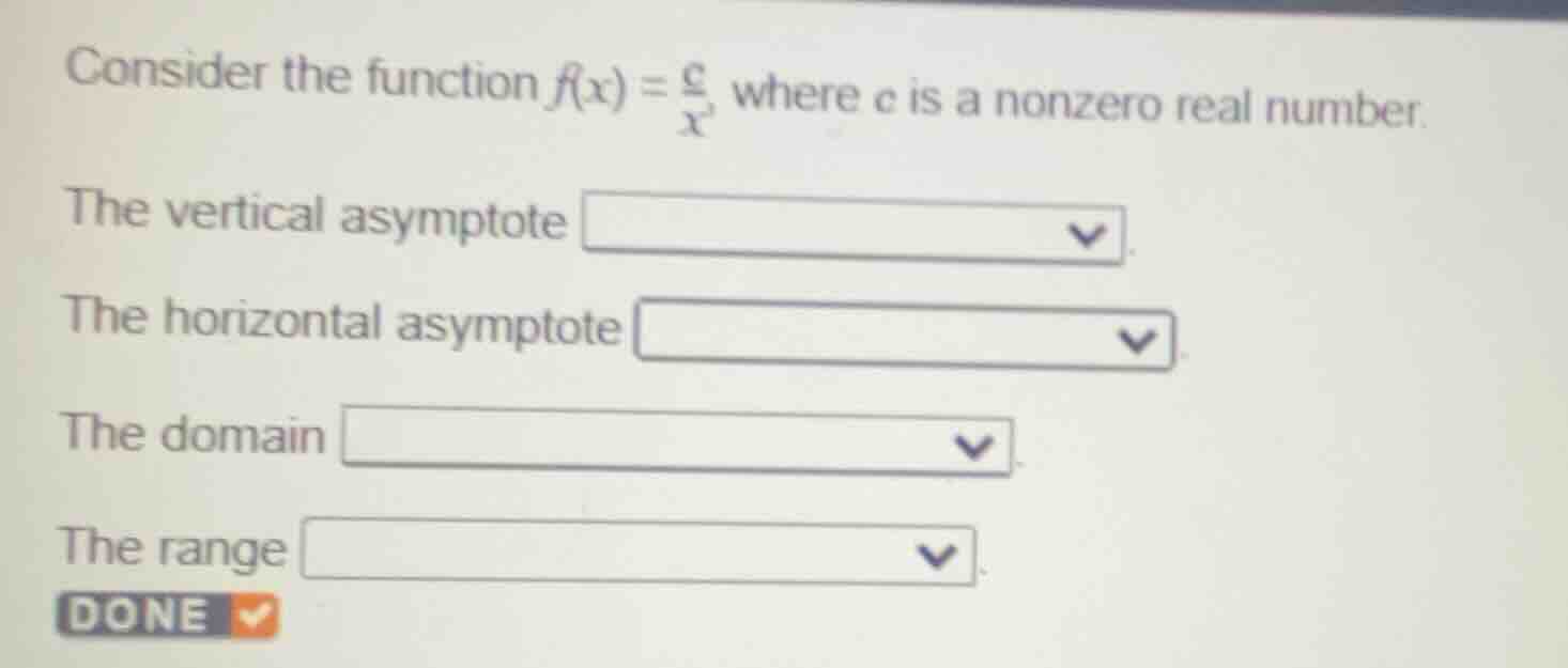 consider the function $f(x) = \\frac{c}{x}$, where $c$ is a nonzero rea…