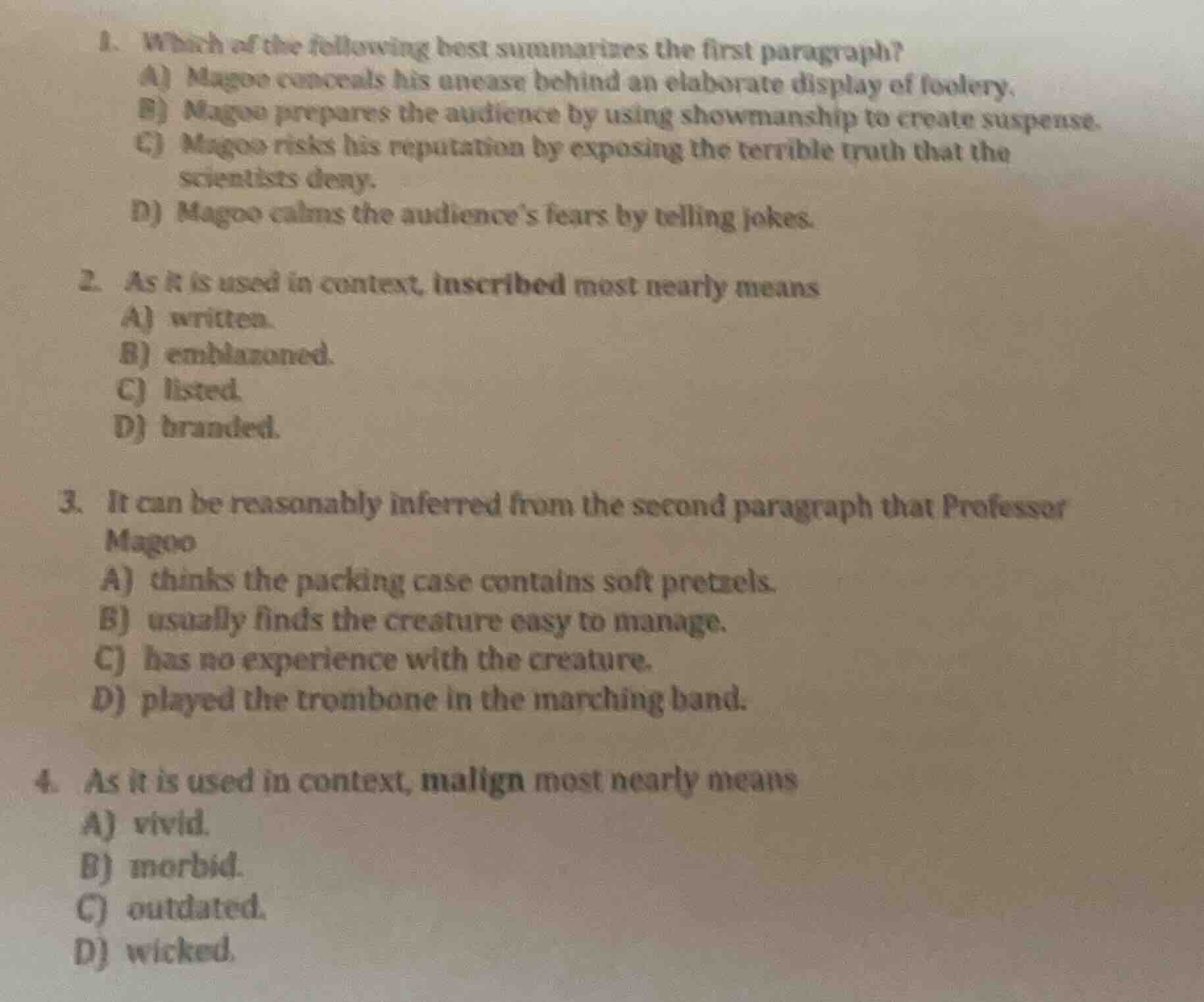 1. which of the following best summarizes the first paragraph? a) magoo…