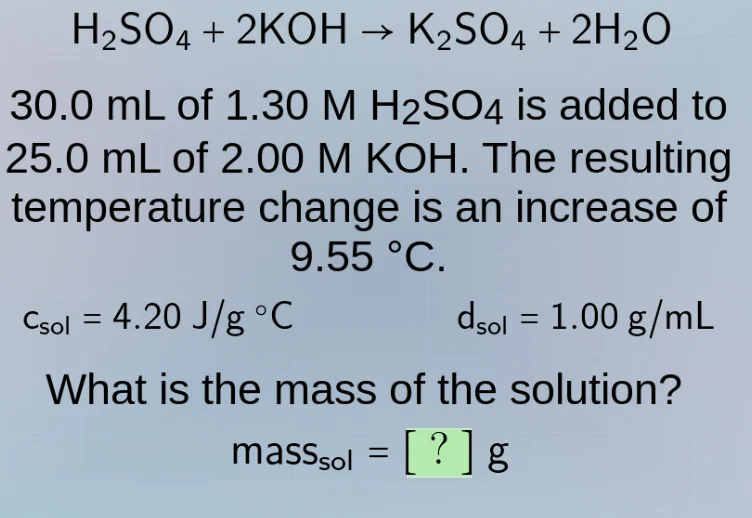 h₂so₄ + 2koh → k₂so₄ + 2h₂o 30.0 ml of 1.30 m h₂so₄ is added to 25.0 ml…