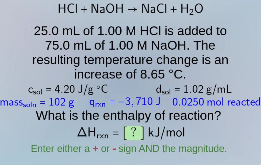 hcl + naoh → nacl + h₂o 25.0 ml of 1.00 m hcl is added to 75.0 ml of 1.…