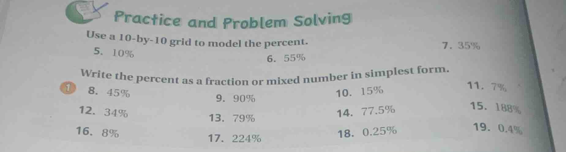 practice and problem solving use a 10-by-10 grid to model the percent. …