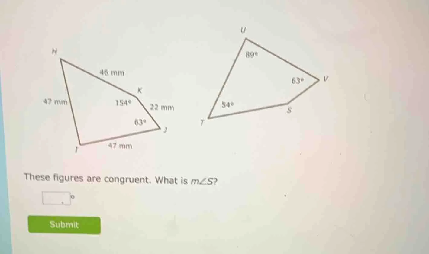 these figures are congruent. what is ( mangle s )?