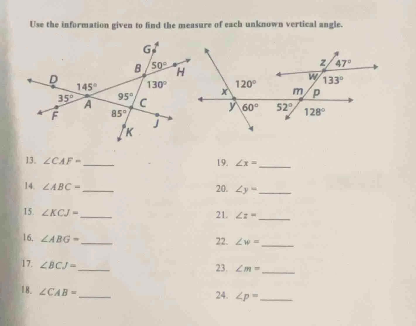 use the information given to find the measure of each unknown vertical …