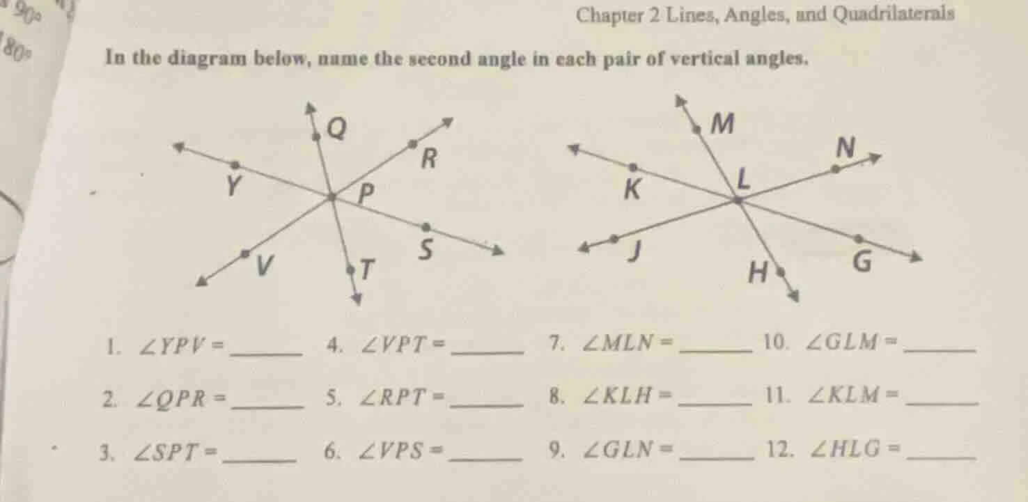 chapter 2 lines, angles, and quadrilaterals in the diagram below, name …