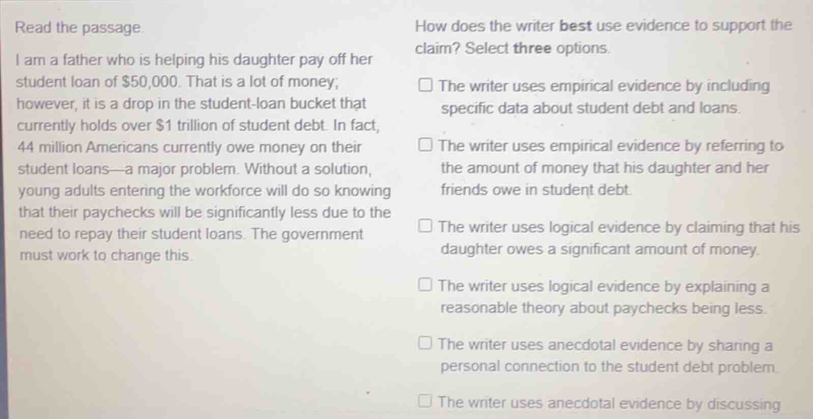 read the passage. i am a father who is helping his daughter pay off her…