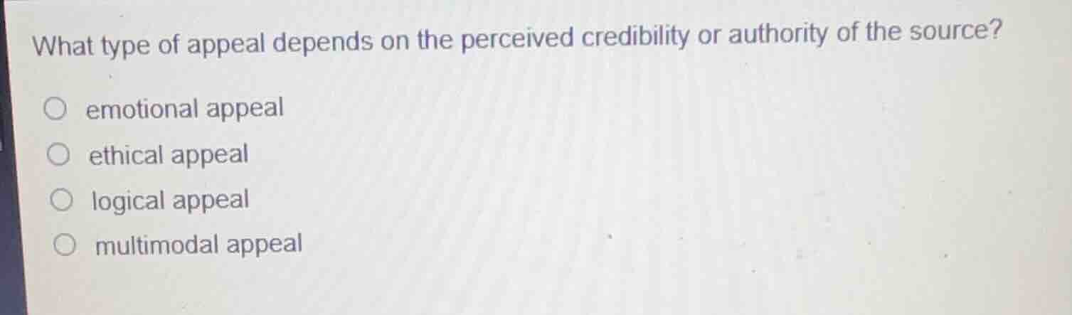 what type of appeal depends on the perceived credibility or authority o…
