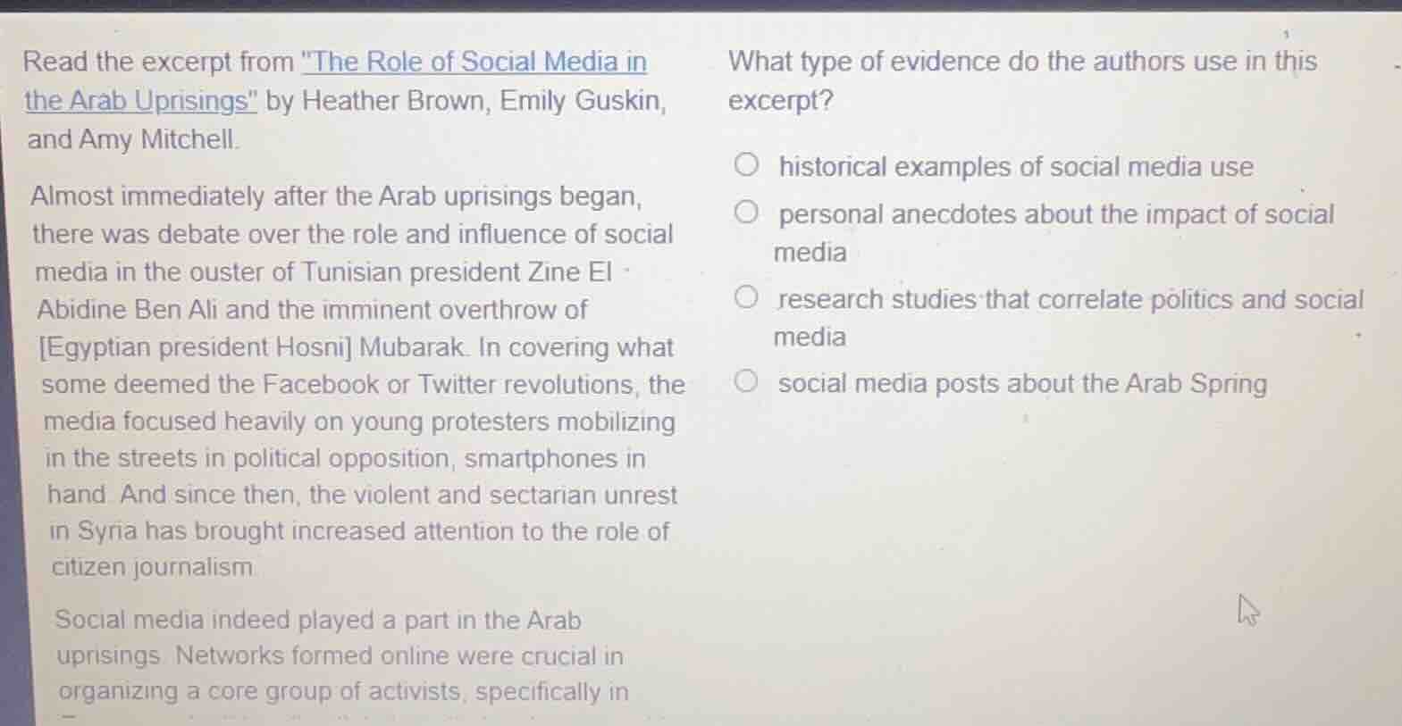 read the excerpt from \the role of social media in the arab uprisings\ …