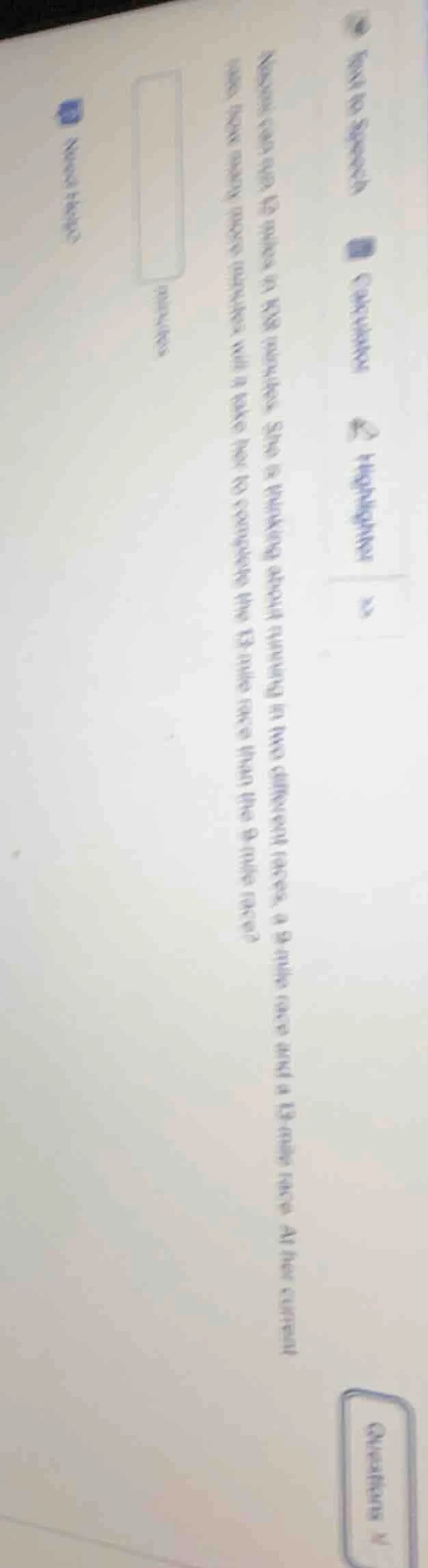 nessie can run 12 miles in 89 minutes. she is thinking about running in…