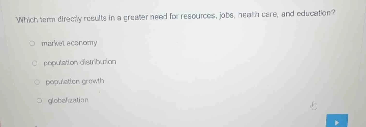 which term directly results in a greater need for resources, jobs, heal…