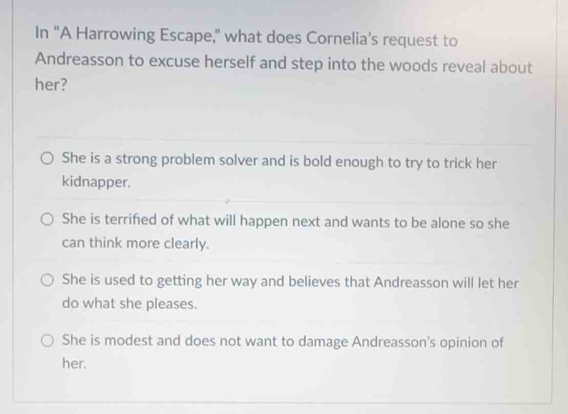 in “a harrowing escape,” what does cornelia’s request to andreasson to …