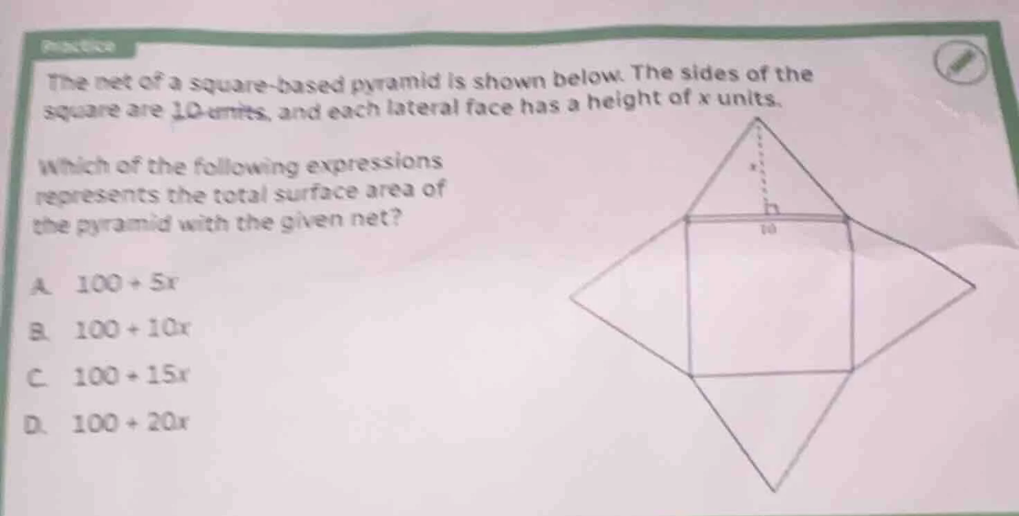 the net of a square - based pyramid is shown below. the sides of the sq…