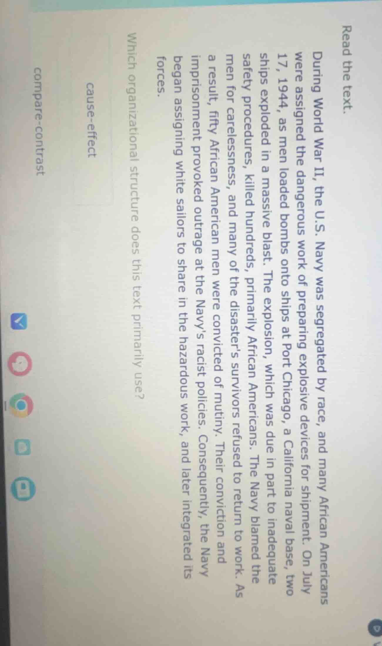 read the text. during world war ii, the u.s. navy was segregated by rac…