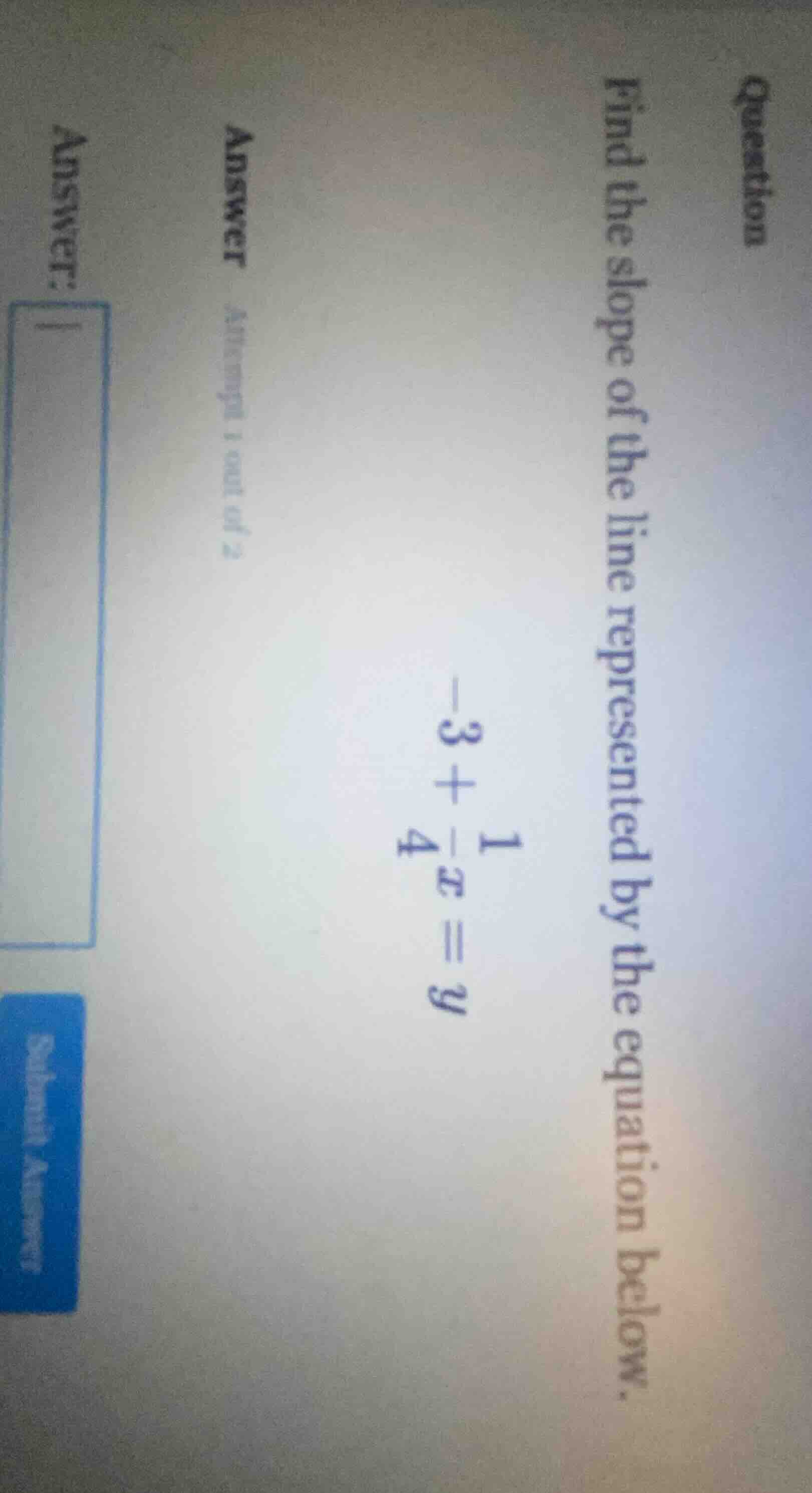 question find the slope of the line represented by the equation below. …