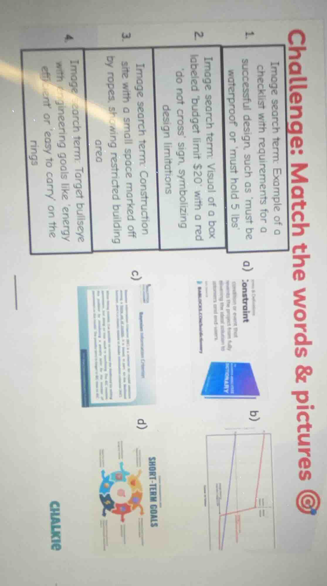 challenge: match the words & pictures 1. image search term: example of …