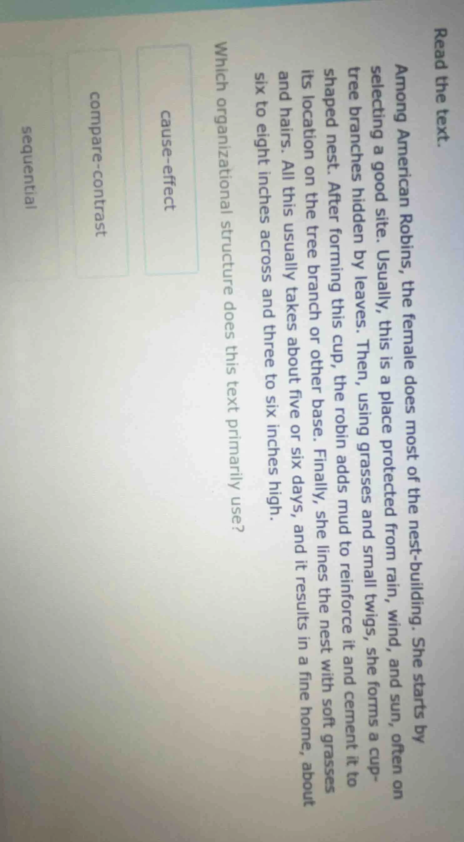 read the text. among american robins, the female does most of the nest …