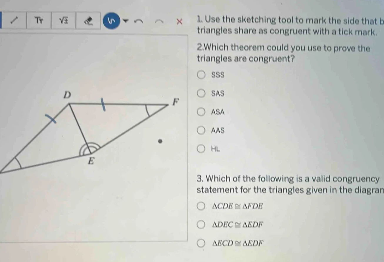 1. use the sketching tool to mark the side that b triangles share as co…