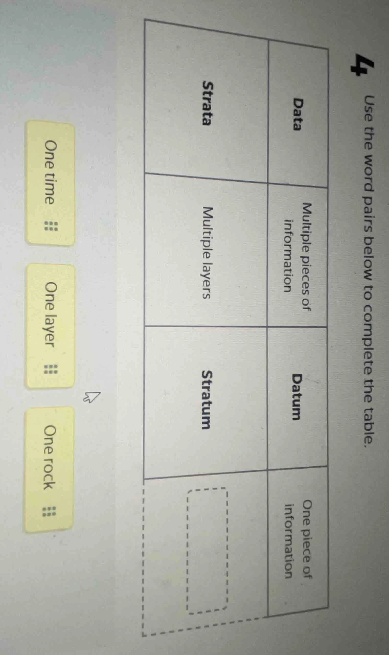 4 use the word pairs below to complete the table. data multiple pieces …