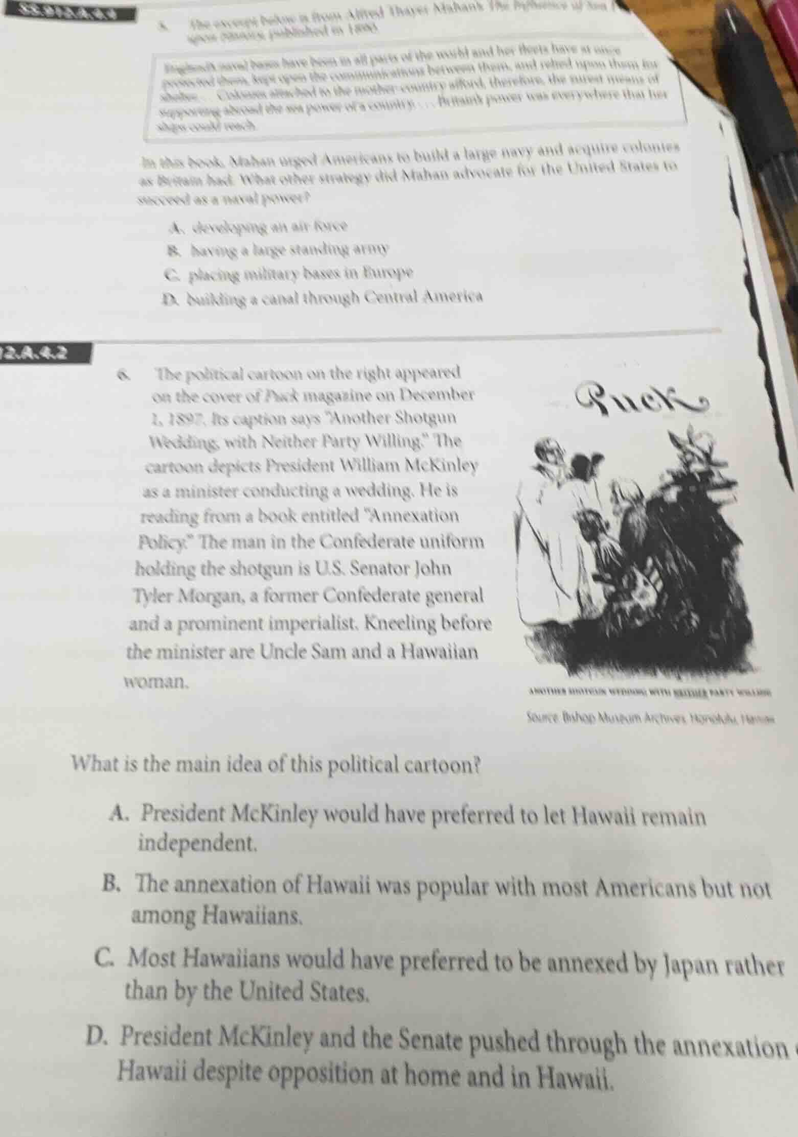 5. the excerpt below is from alfred thayer mahan, the influence of sea …