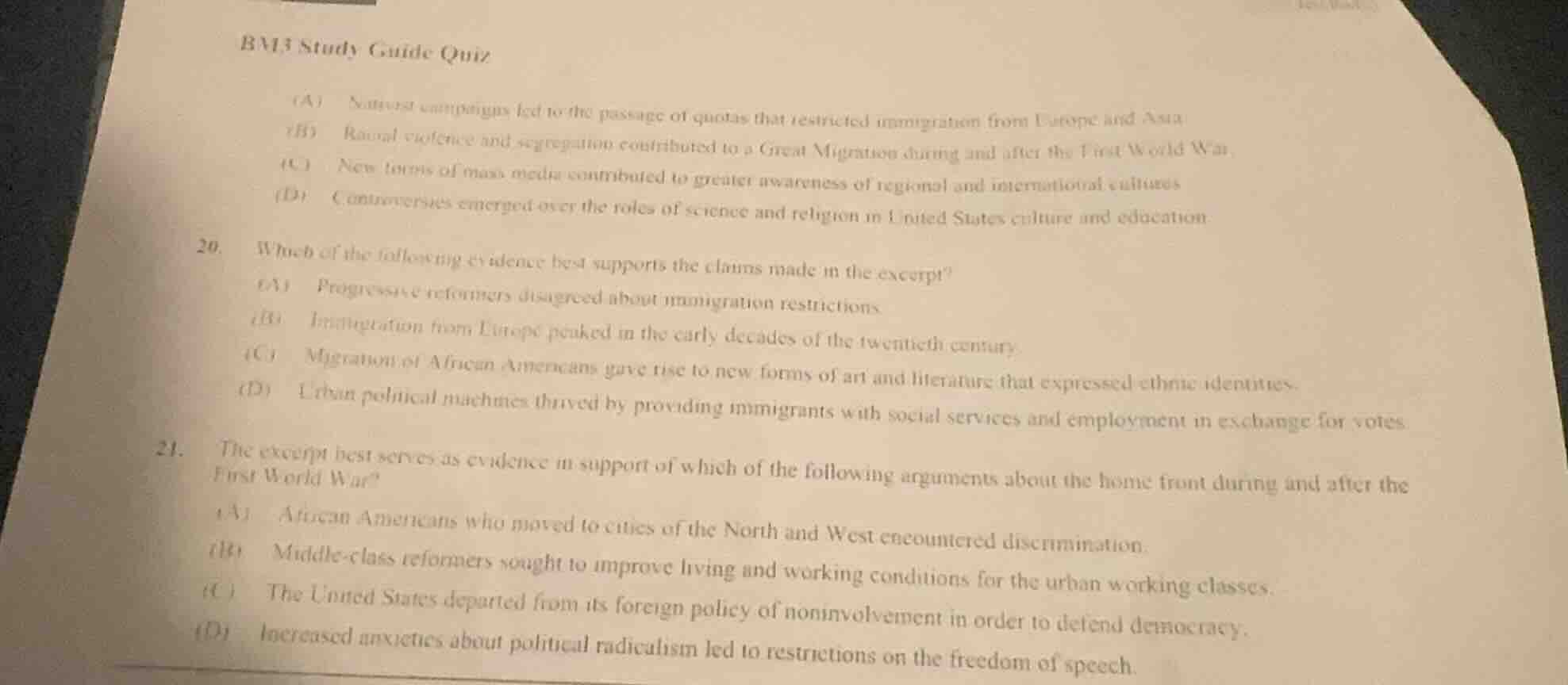 bm13 study guide quiz (a) nativist campaigns led to the passage of quot…