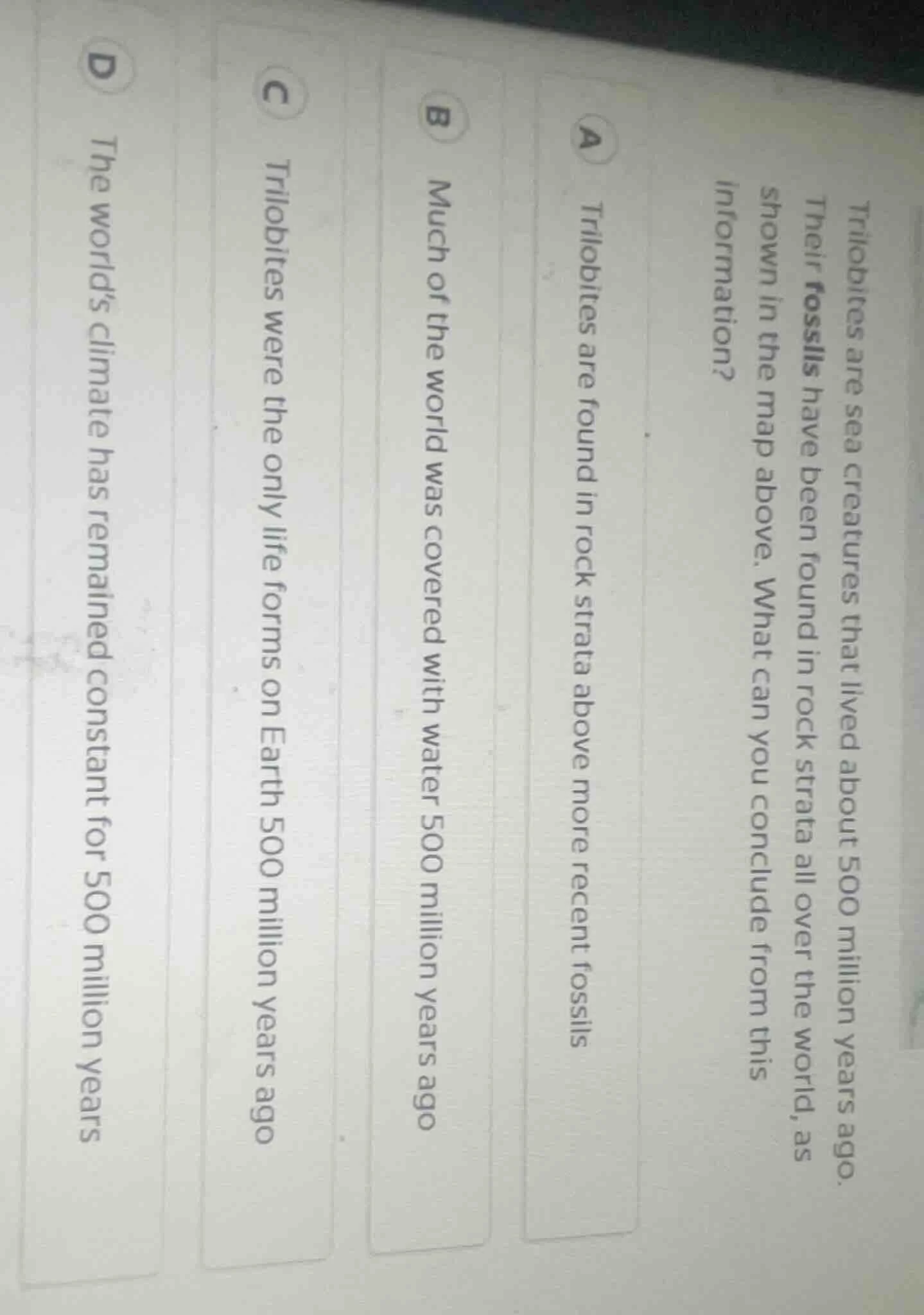 trilobites are sea creatures that lived about 500 million years ago. th…