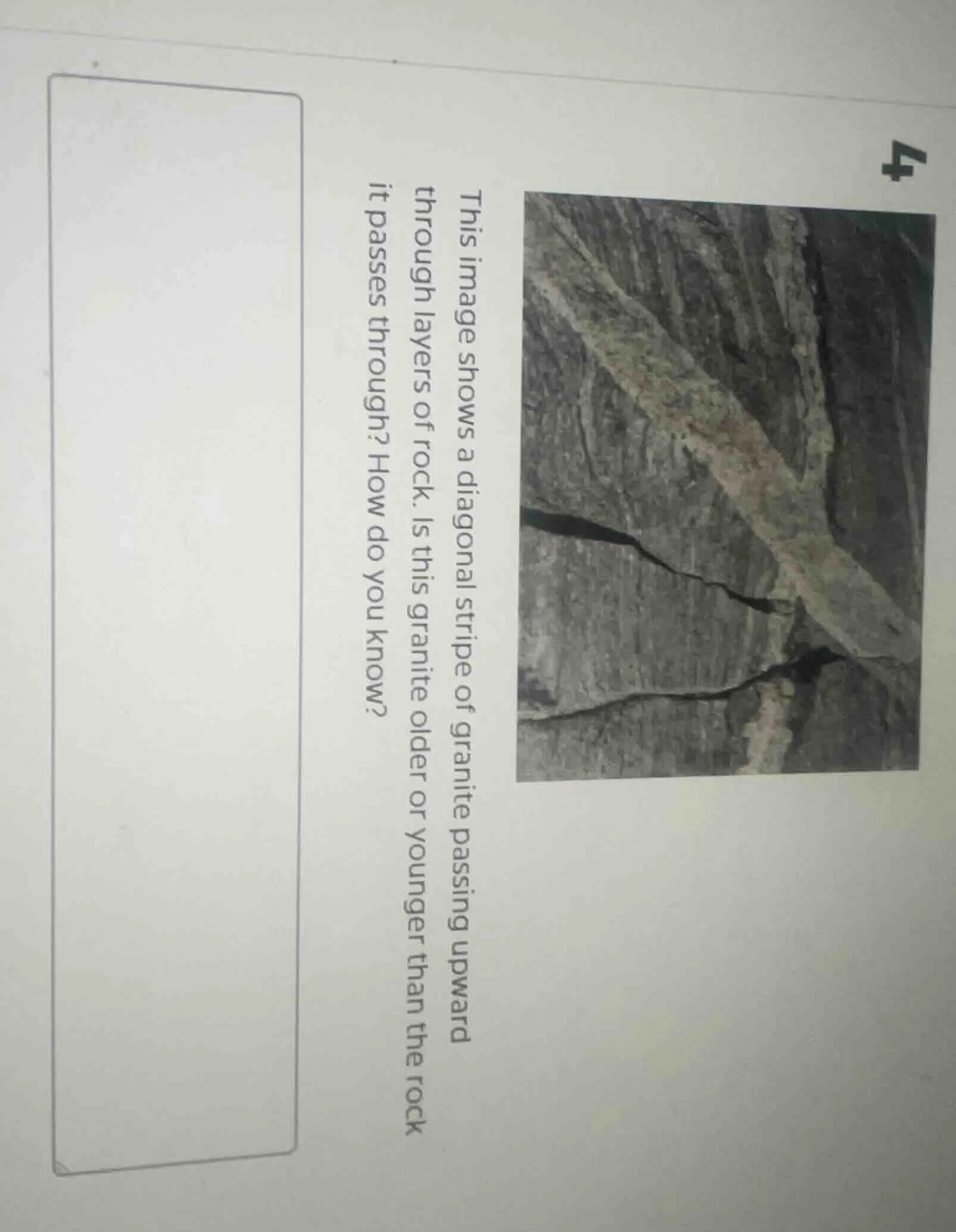 this image shows a diagonal stripe of granite passing upward through la…