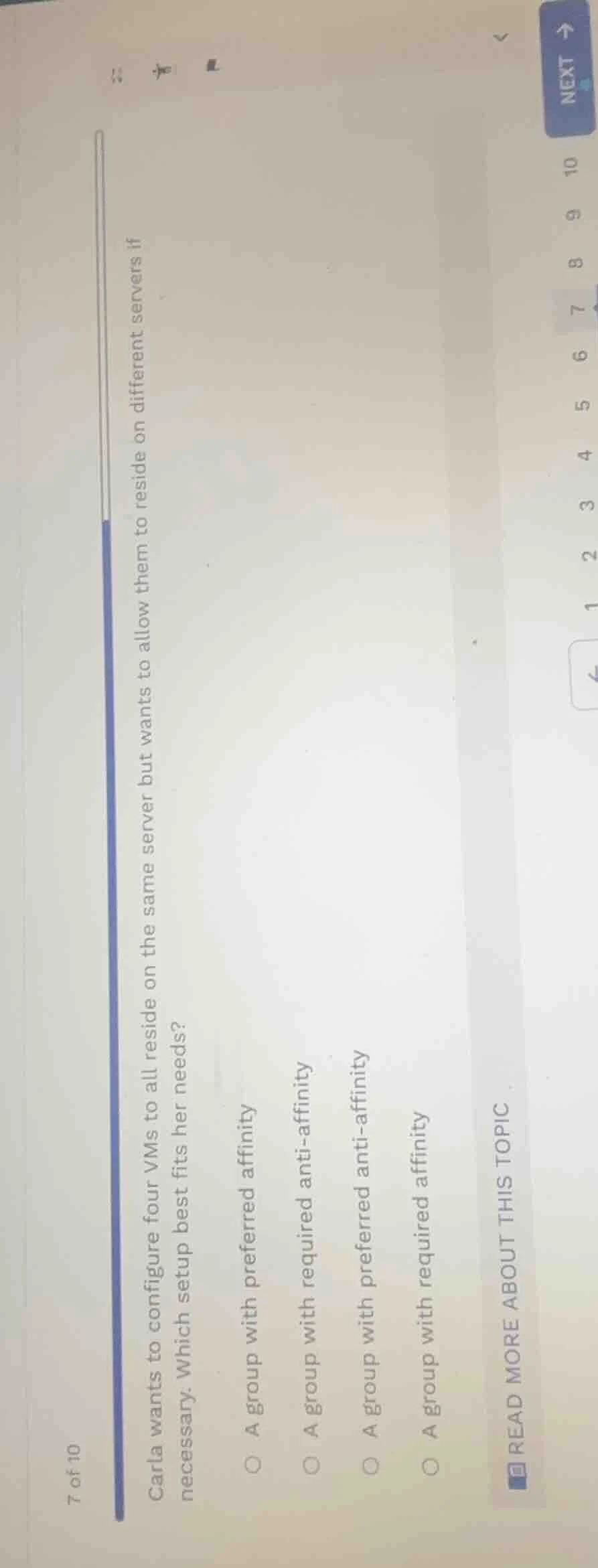 7 of 10 carla wants to configure four vms to all reside on the same ser…