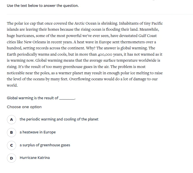 use the text below to answer the question. the polar ice cap that once …