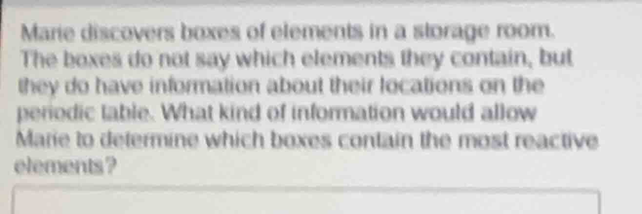 marie discovers boxes of elements in a storage room. the boxes do not s…