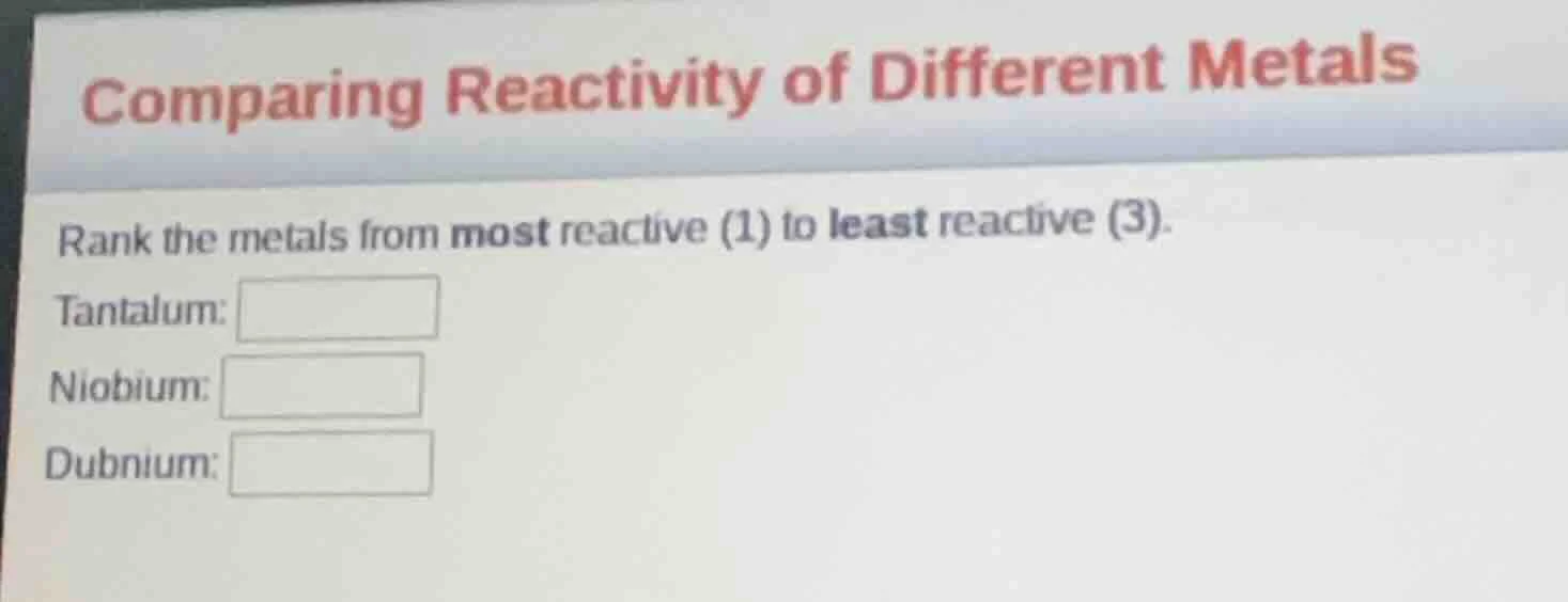 comparing reactivity of different metals rank the metals from most reac…