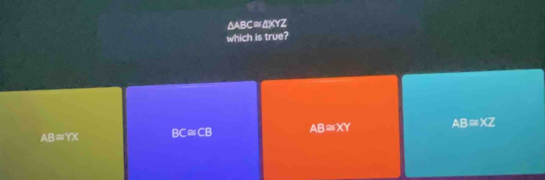 $\\triangle abc\\cong \\triangle xyz$ which is true? ab$\\cong$yx; bc$\…